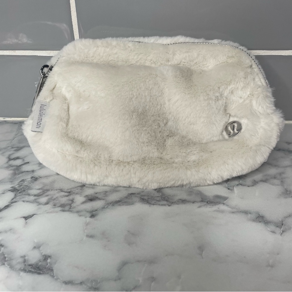 Lululemon Athletica Cream Faux Fur Cosmetic Bag